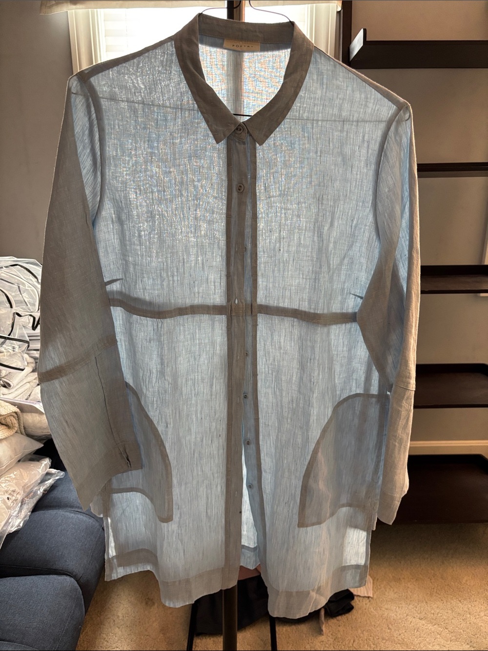 Sheer Light Blue Men's Shirt Jacket by Unknown Brand
